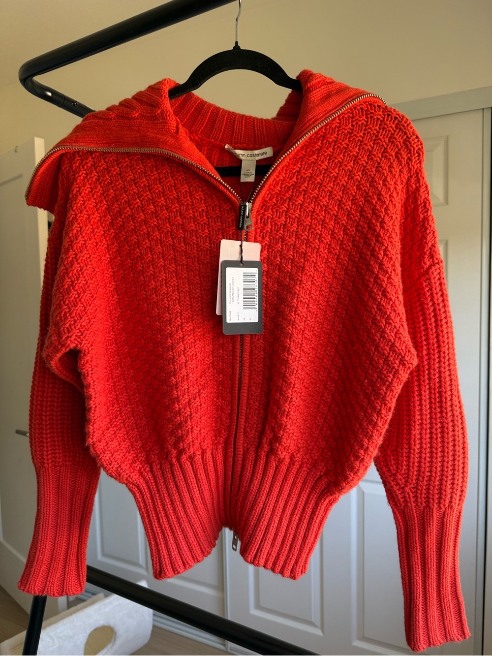 NWT $440 Autumn Cashmere Chunky Zip Sweater Jacket in Red XS